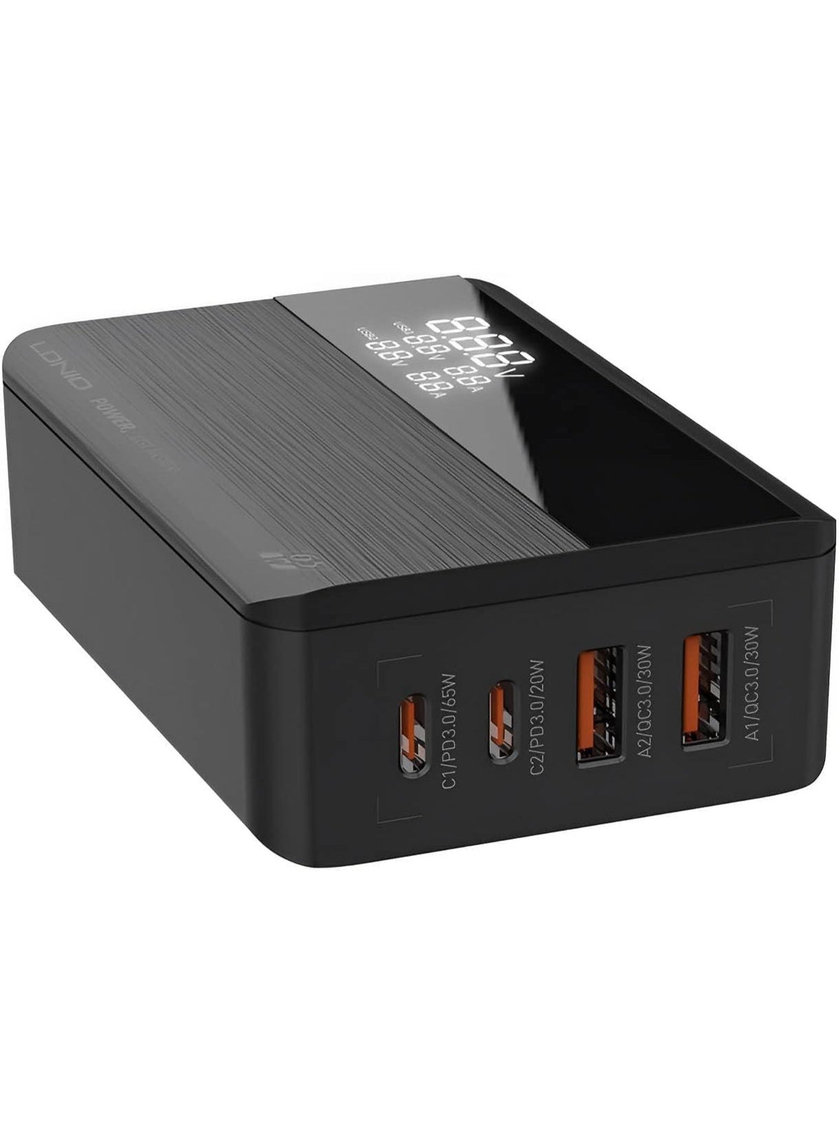 A4808Q 70W Desktop Fast Charger with 2 USB-C PD 3.0 & 2 USB-A QC 4.0 Ports, LED Power Display, Multi-Device Charging Sta