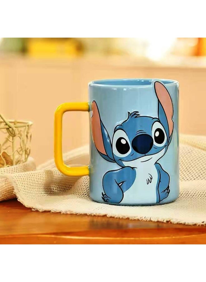 Stitch Ceramic Mug 450ml, Cute Cartoon Coffee Mug, Large Capacity Ceramic Tea Cup with Vibrant Character Design, Glossy 