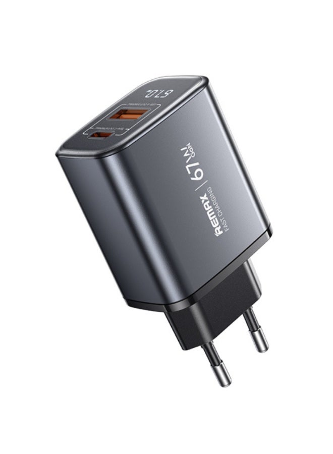 67W GaN Fast Charger with Digital Display U2-AC , Dual Port Type-C & USB Adapter for Laptop, iPhone, and Android