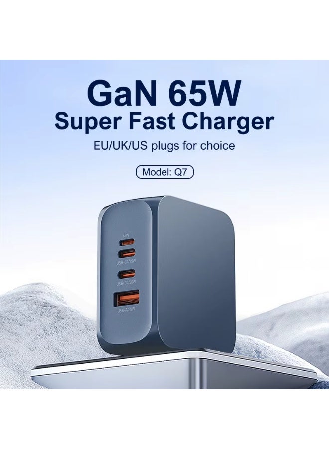 65W PD Super Fast Wall Charger with Dual USB-C, USB-A and Lightning Ports, Power Delivery PPS Fast Charging Adapter for 