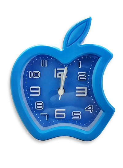 Charming little cartoon alarm clock, cute office decor, special gift, bedroom decor, innovative apple design, cheerful blue color, and elegant classic background