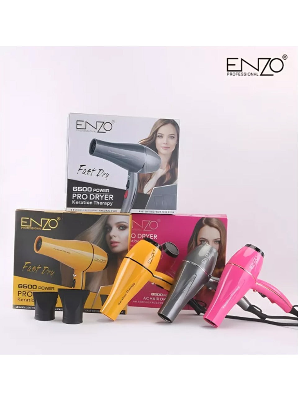 ENZO Professional Hair Dryer 1845W , High Power Home Hair Styling Tool , Gray