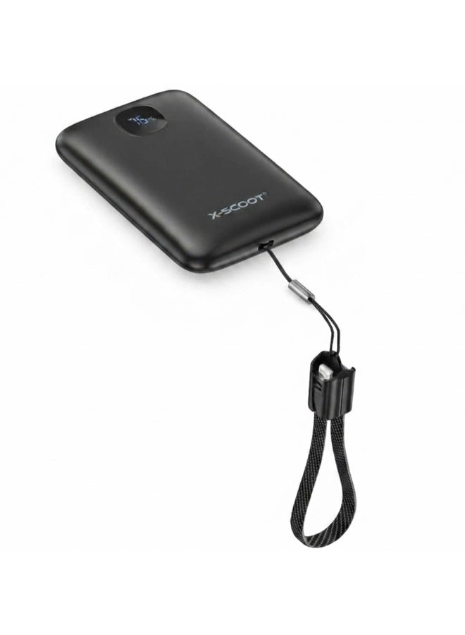 Super Slim Power Bank Fast Charging 10000mAh 22.5W – Ultra-Thin Portable Battery Pack with Built-in Type-C Cable, LED Di