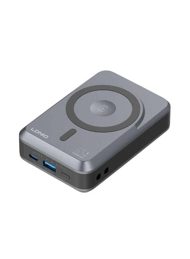 شاحن جداري وبطارية شحن لاسلكية مغناطيسية 4 في 1 مع شحن سريع USB-C PD بقوة 65 واط، وشحن لاسلكي مغناطيسي بقوة 15 واط، وبطا