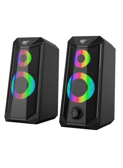 havit Multimedia Speaker SK202 ( 5W - 5V ) ,Speaker for PC ,Gaming , Music , Studying and Lap Top with USB Powered and Audio Input 3.5 Wired , dynamic led lights , 2.0 Channel Wired Home Theatre , Good Quality , excellent Public choice