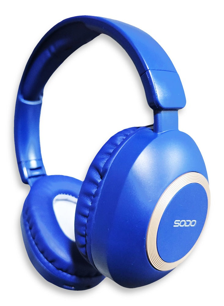 SODO Wireless Headphones with Active Canceling , External Built In Microphone Walk and Talk , it's Support SD Card useing Bluetooth 5.0 for connectivity and have a 40mm driver size with a frequency response of 20 Hz to 18kHz MODEL SD-1104 / blue