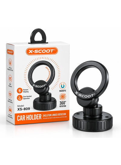 XS-809 Magnetic Car Phone Holder with Powerful Magnetic Ring, 360° Rotating Adjustable Smartphone Mount, One-Hand Operat