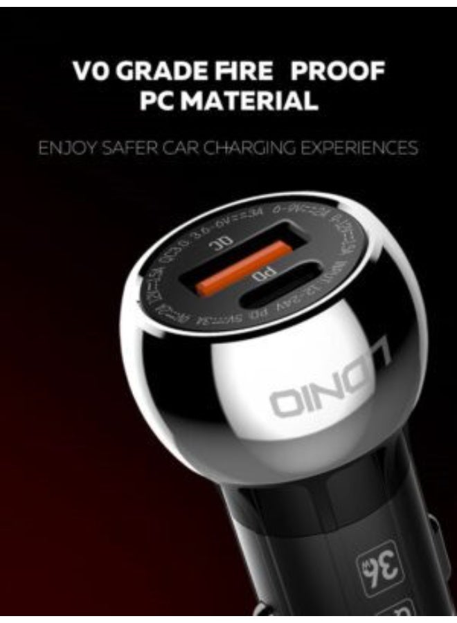 C1 36W Super Fast Car Charger with Lightning Cable, USB-C PD & QC4+ Dual Port Car Charger, Zinc Alloy Fast Charging Car 