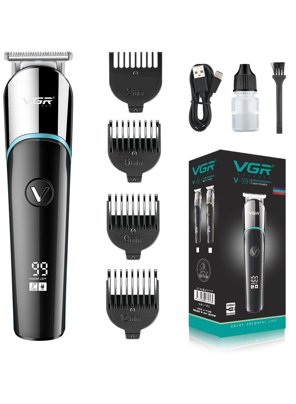 VGR V-291 Professional Rechargeable Turbo Function Cordless Beard/Hair Trimmer Kit With Guide Comb, Usb Charging Cord For Men