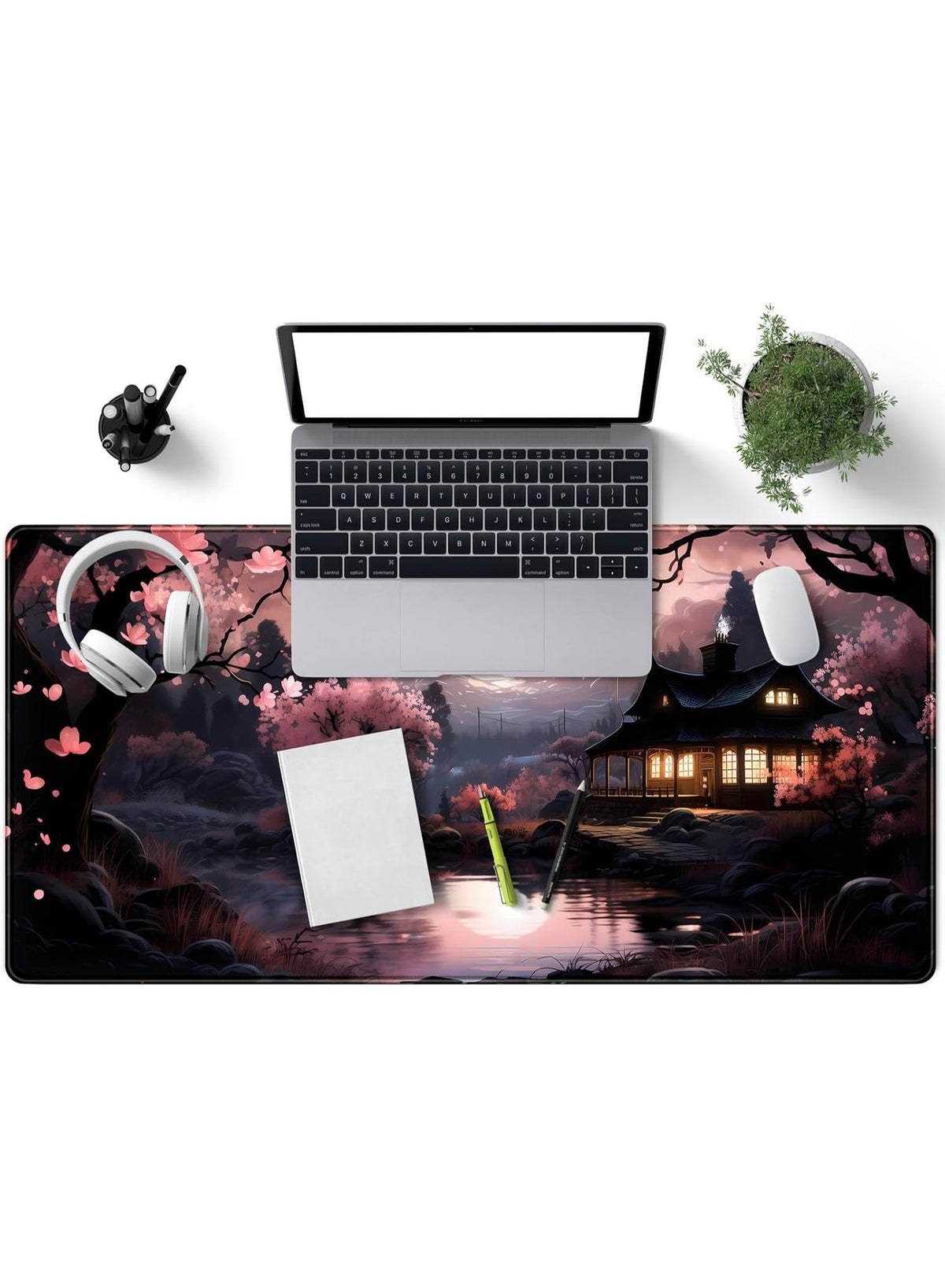 Japan Sakura Blooms Desk Mat Japanese Mouse Pad Large Cute Black Pink Aesthetic Desk Pad Gaming Mousepad Extended Keyboa