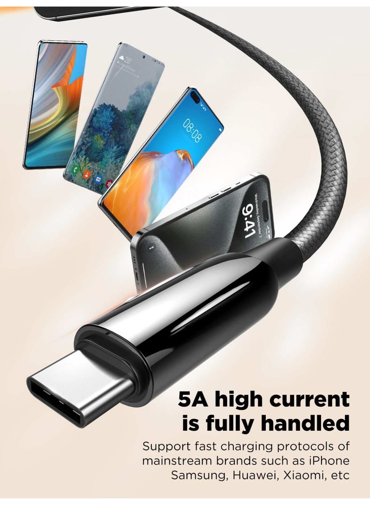 كابل شحن سريع USB-C إلى USB-C PD 3.1 بقدرة 240 واط، بطول 2 متر، مزود بشريحة ذكية لنقل البيانات، متوافق مع أجهزة الكمبيوت
