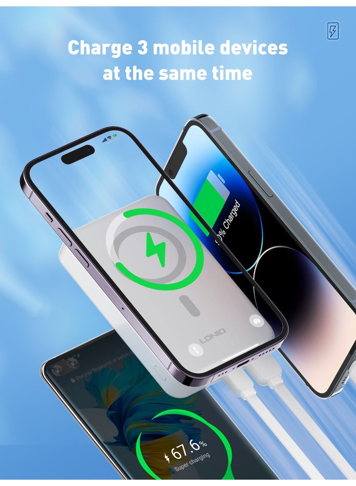 PQ16 10000mAh Magnetic Wireless Power Bank with 15W Wireless Charging, 22.5W Fast Charging Portable Battery Pack, USB-C 