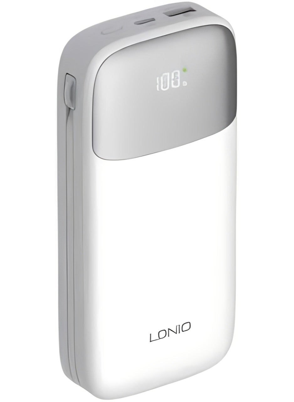 PQ20 20000mAh Fast Charging Power Bank with Built-In Charging Cables, 22.5W USB-C PD Output, 18W USB-C Fast Input, LED D