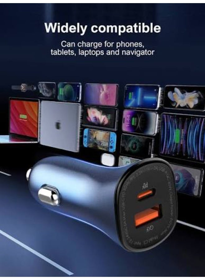 60W Dual Port PD and QC Super Fast Car Charger, USB-C Power Delivery 30W and USB-A Quick Charge 30W Car Charging Adapter