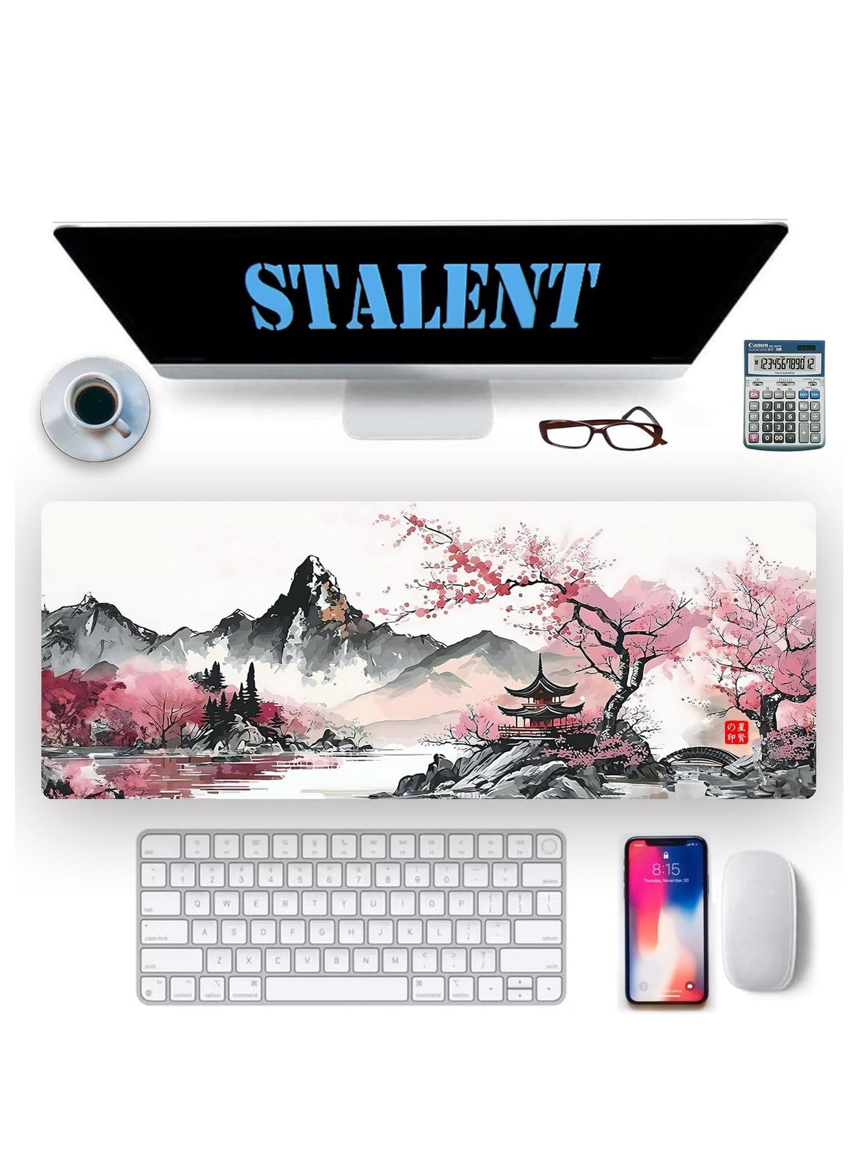 Japanese Watercolor Cherry Blossom Pink Mouse Pad, Gaming Mouse Pad,Non-Slip Water-Resistant  Anime Mouse pad, Large Mou
