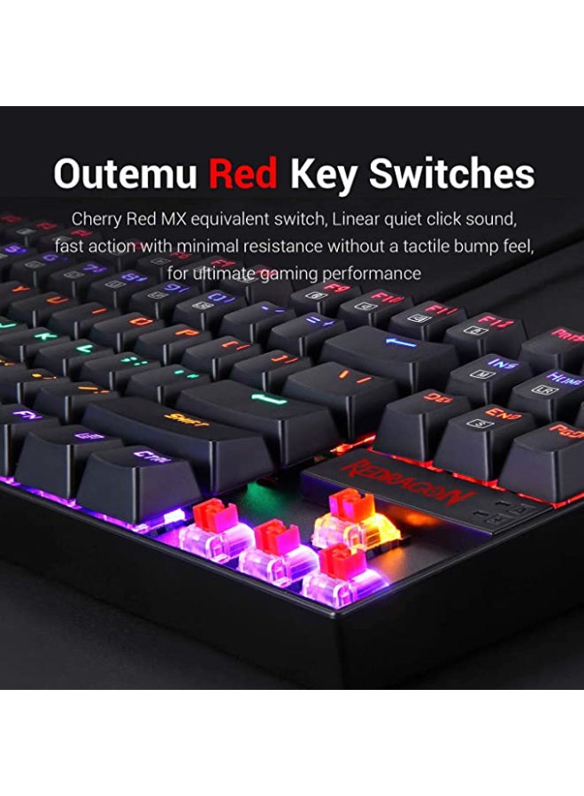 كيبورد جيمنج Redragon K552-KR Rainbow ميكانيكال بمفاتيح Outemu Red أسود