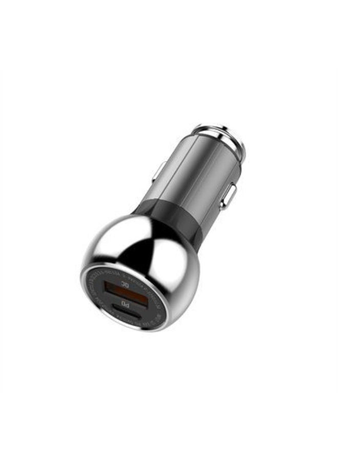 C1 36W Super Fast Car Charger with Lightning Cable, USB-C PD & QC4+ Dual Port Car Charger, Zinc Alloy Fast Charging Car 
