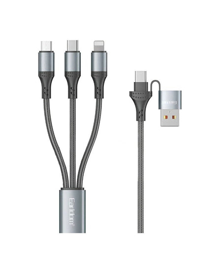 Earldom EC-IMC032 5-in-1 120W Fast Charging Cable with USB & USB-C Inputs, USB-C, Lightning & Micro USB Outputs, Metal B