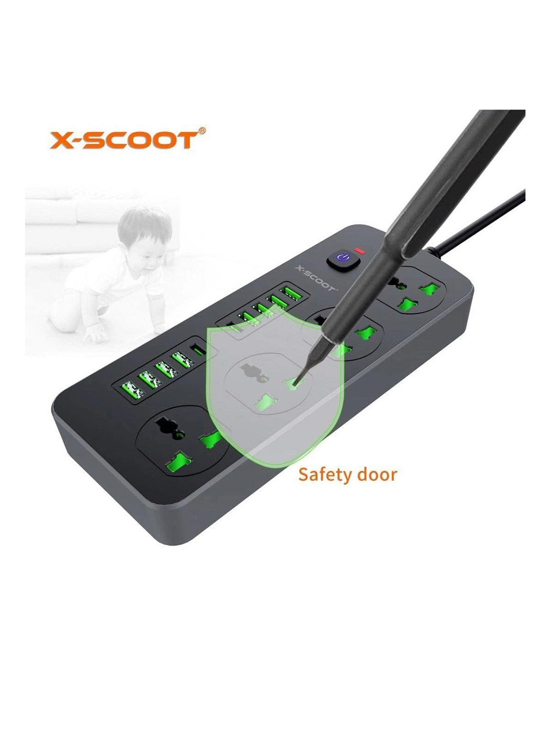 X-SCOOT XS-505 Shared with 4 Port Biscuit 8 USB Slot and 2 TP-C Slots 3000 Watts