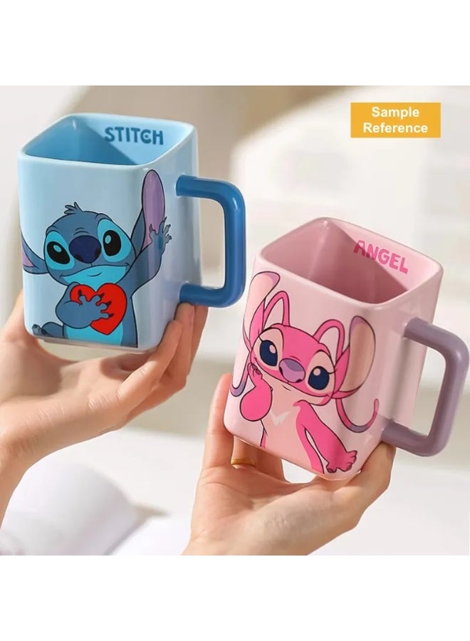 Stitch Ceramic Mug 450ml, Cute Cartoon Square Coffee Mug, Large Capacity Ceramic Tea Cup with Vibrant Character Design, 