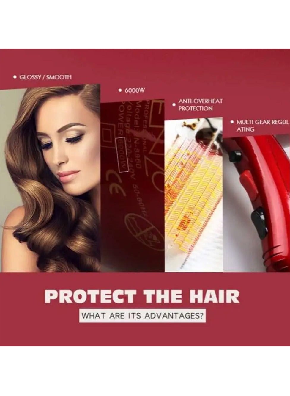 ENZO Professional EN-8860R Ultimate Smooth Hair Dryer Red 6000 W