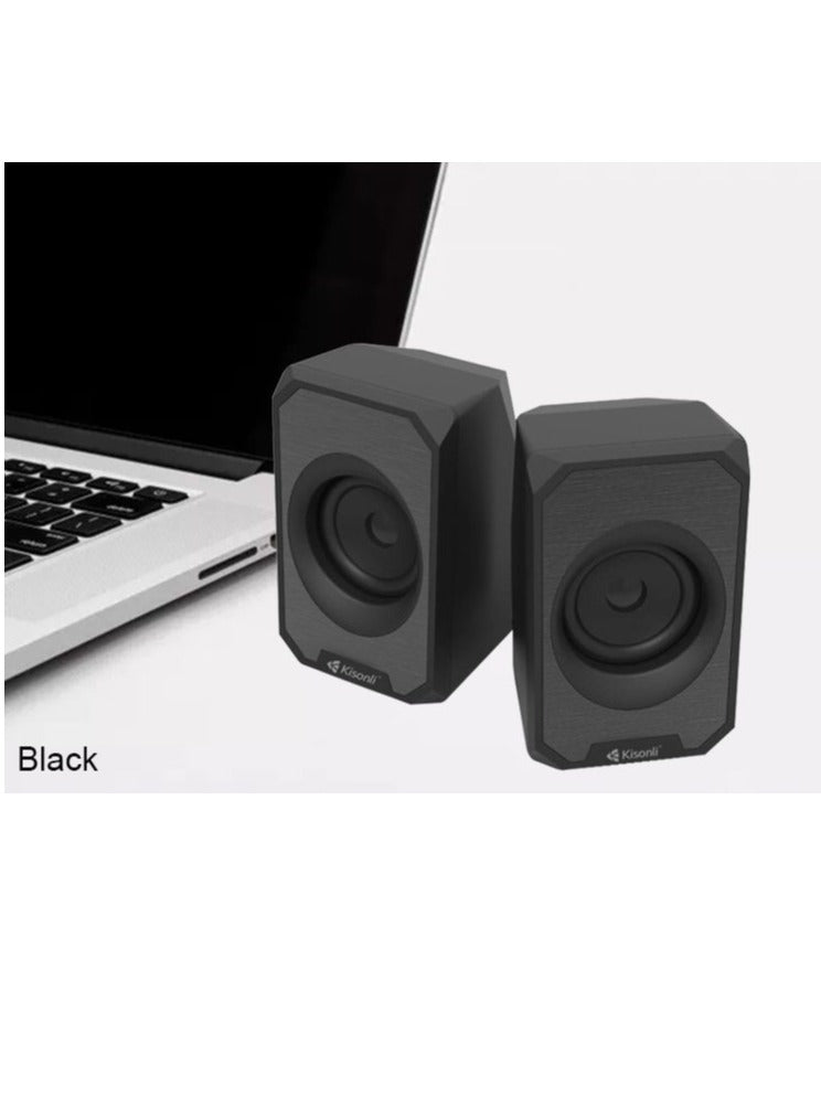 Kisonli Wired Multimedia Speaker for PC and Laptop – 3W / 2.0 Channel | Black KS-04