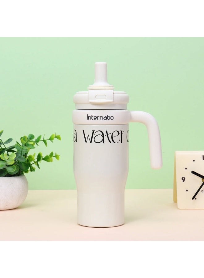 Large 550ML Coffee Mug with Handle & Straw – 316 Stainless Steel Vacuum Insulated Travel Mug, Leakproof Lid, Keeps Drink