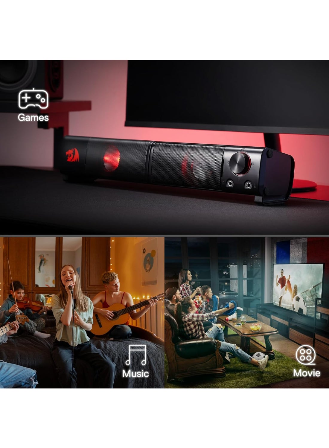 سماعات للكمبيوتر Redragon GS550 ORPHEUS بتصميم مزدوج أسود وأحمر