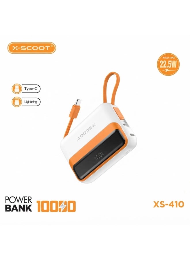 XS-410 Mini Power Bank 22.5W Fast Charging 10000mAh  – Ultra-Compact Portable PD & QC Power Bank with Built-in Type-C & 