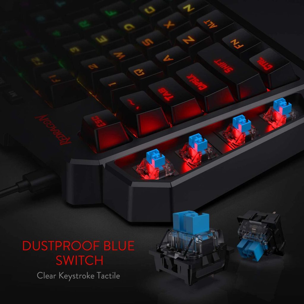 Redragon K585 DITI One Handed RGB Mechanical Gaming Keyboard, Blue Switch