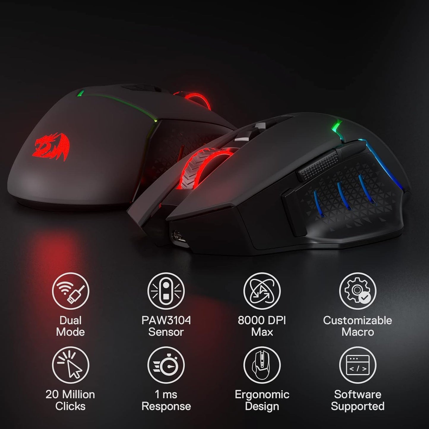 Redragon M690 PRO Wired/Wireless Gaming Mouse, 8000 DPI