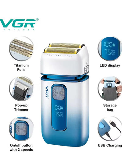 VGR Professional Home Reciprocating Shaver Functional USB Rechargeable Full Body Waterproof Shaver Double Electric Shaver V-362 Foil Shaver, Cleaning Brush Protector Cover, Travel Bag, USB GABLE7, Beard Extras