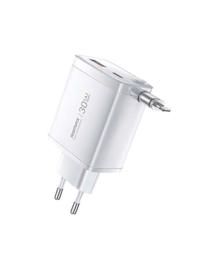 شاحن REMAX U02-AC GaN قوة 30W منفذ Type-C أبيض