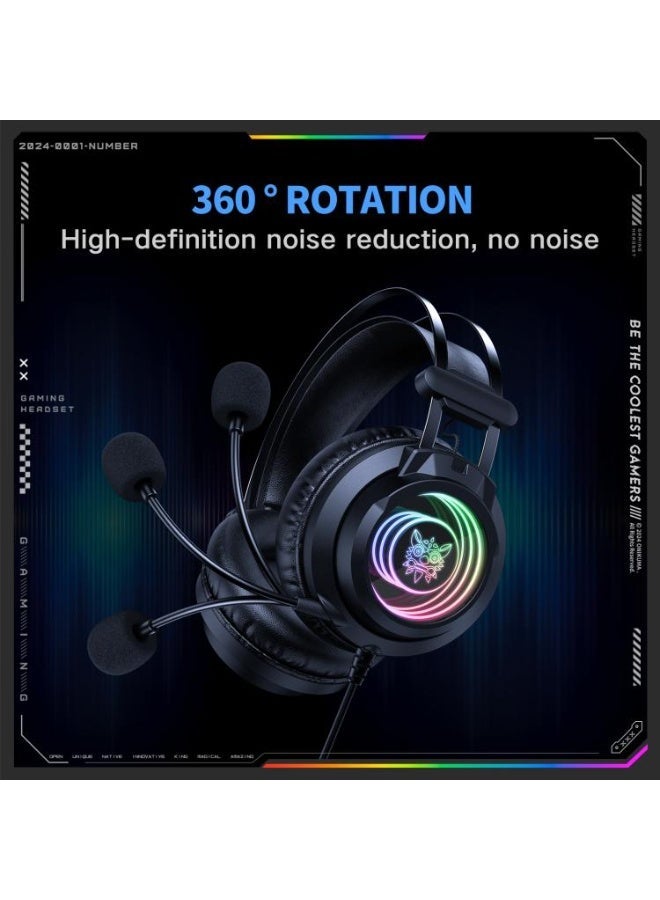 سماعة جيمنج onikuma X80 Abyss Mirror سلك RGB مايك أسود