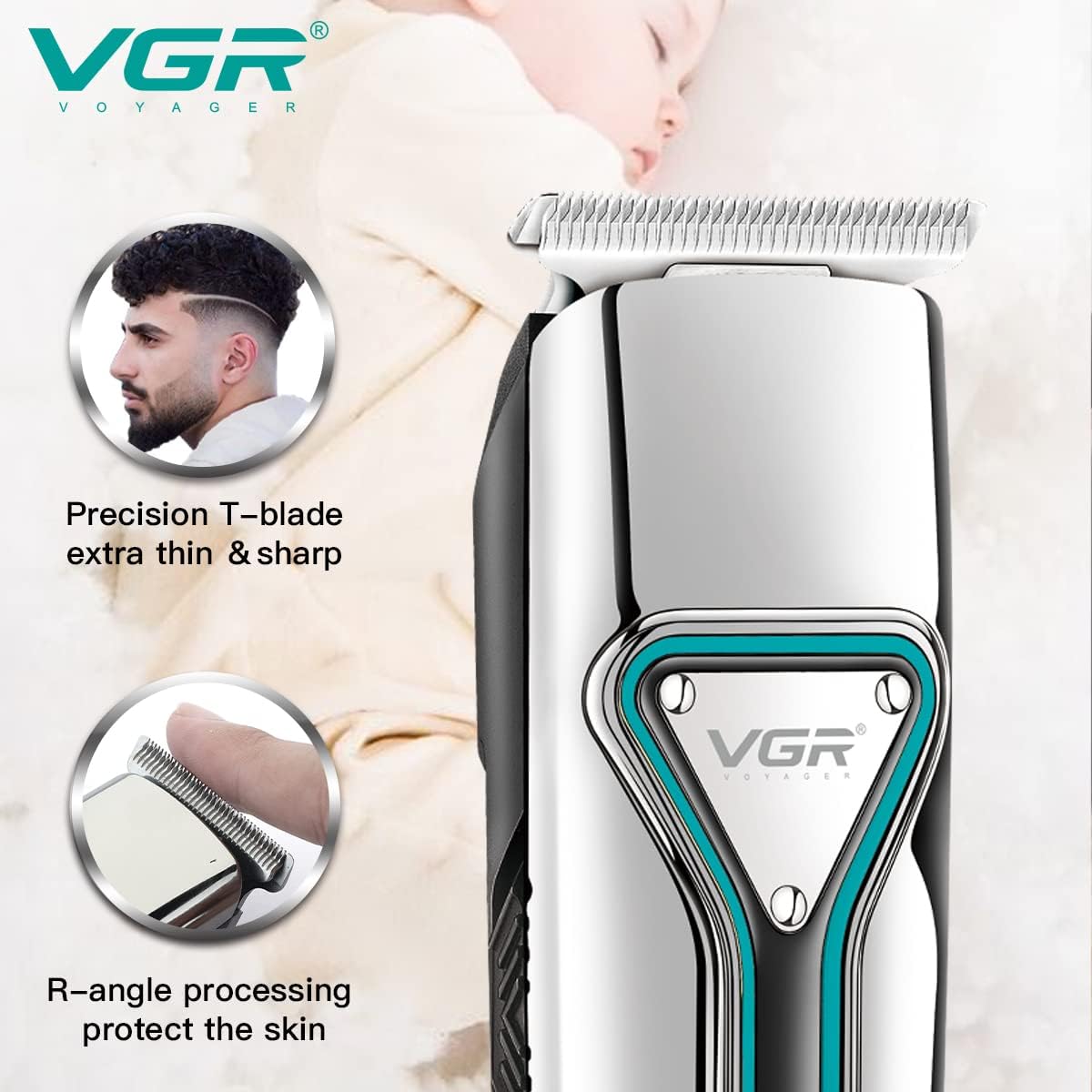 VGR V-008 Professional Rechargeable Hair Trimmer Runtime:120 min Trimmer for men (Silver, Blue)