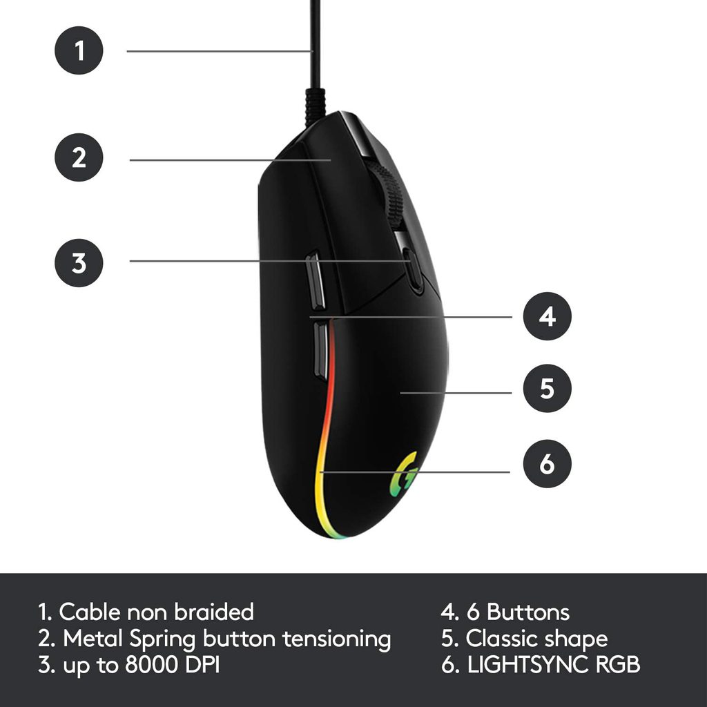 Logitech G102 Light Sync RGB Gaming Mouse – 8,000 DPI (Black)