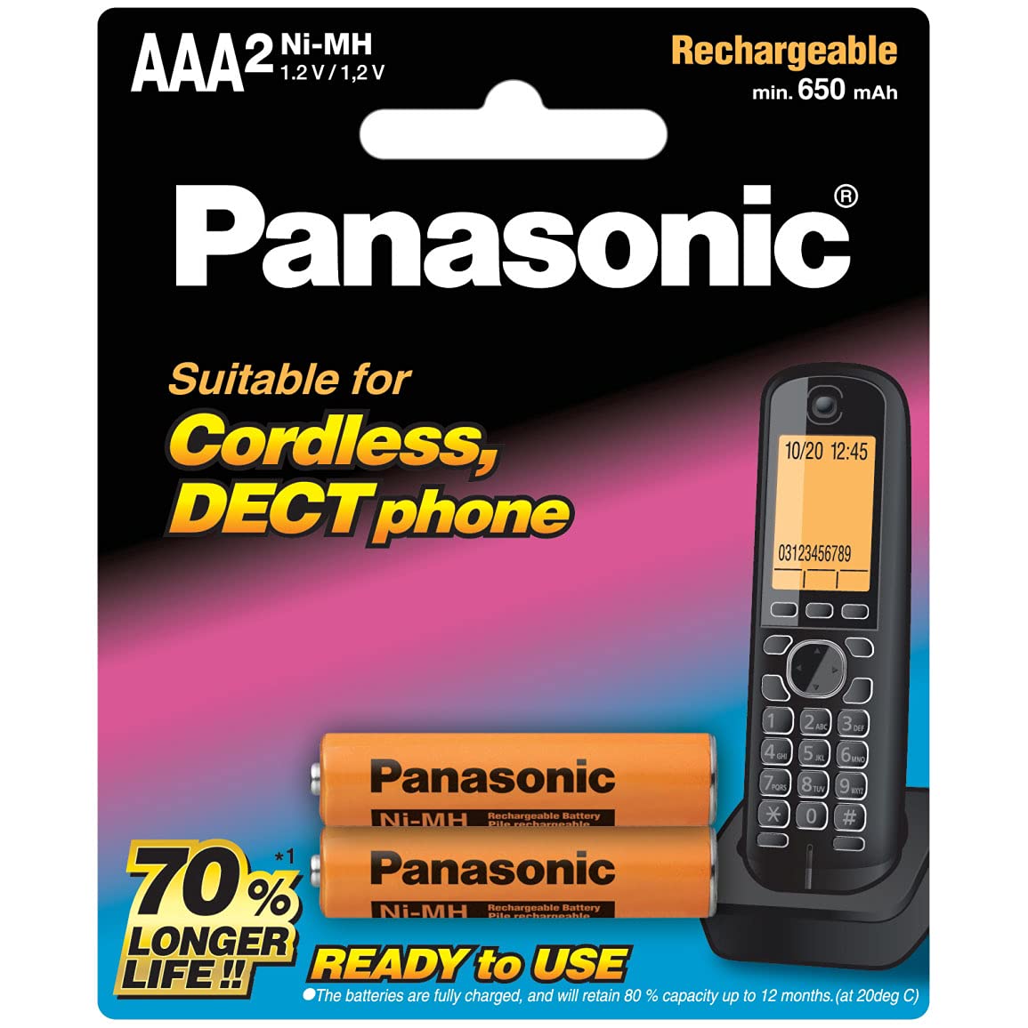 Panasonic Rechargeable AAA2 Ni-MH 650 mAh Batteries Orange/Black