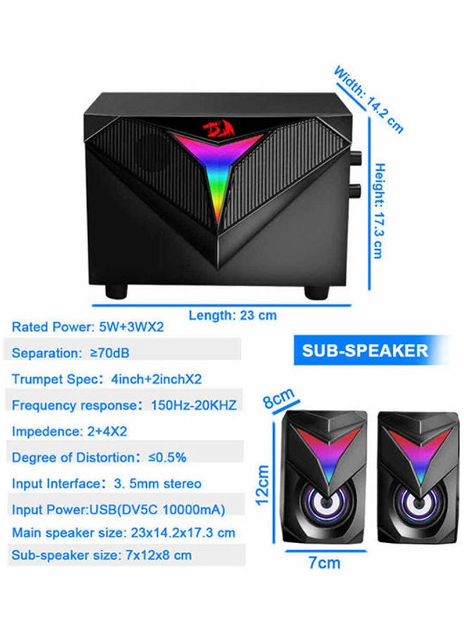 Redragon GS700 Toccata RGB 2.1 Gaming Subwoofer Speakers – Aux 3.5mm Stereo Surround – Heavy Bass sound loudspeakers for