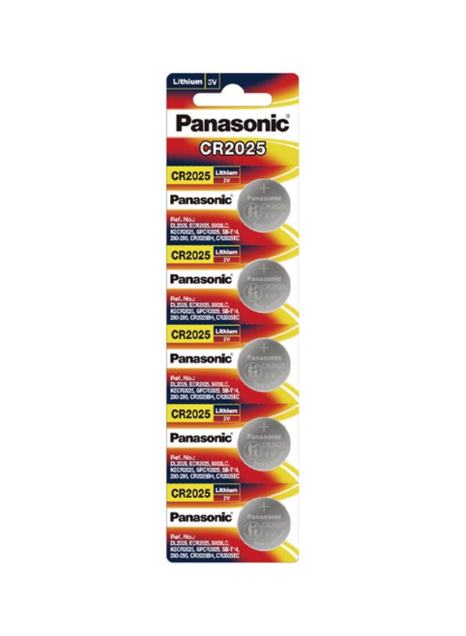 بطاريات Panasonic CR2025 ليثيوم للريموت 5 قطع فضي