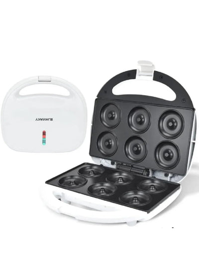 JAMAKY Italy Donut maker with Italian technology, 1000 watt device designed for home use with fixed donut plates, non-stick color, white, model JMK 2008