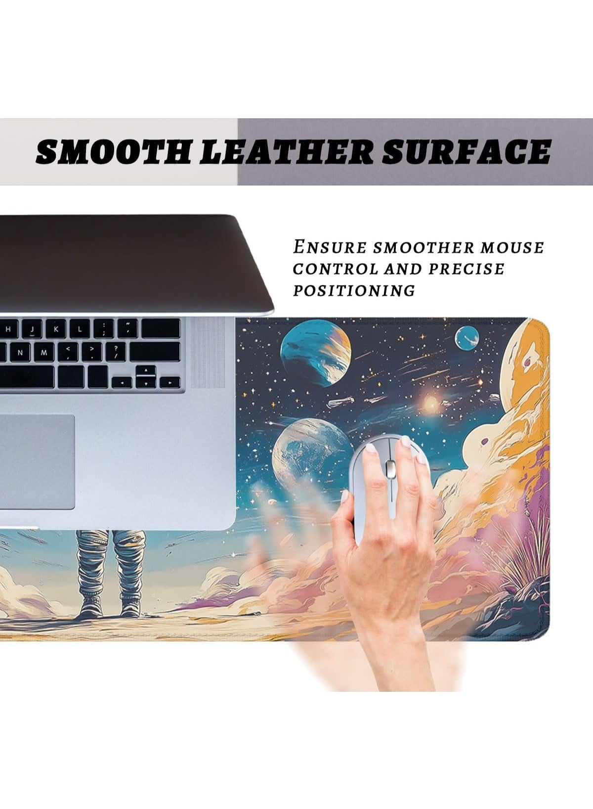 Astronaut Desk Pad Mouse Pad Psychedelic Space Fantasy Planet Extended Gaming Mouse Pad Mat with Stitched Edge Non-Slip 