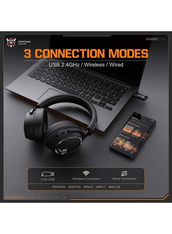 GT886 3-Mode Gaming Headset – 2.4GHz USB, Bluetooth & Wired, 40mm Drivers, Noise-Cancelling Microphone Adjustable, Up to