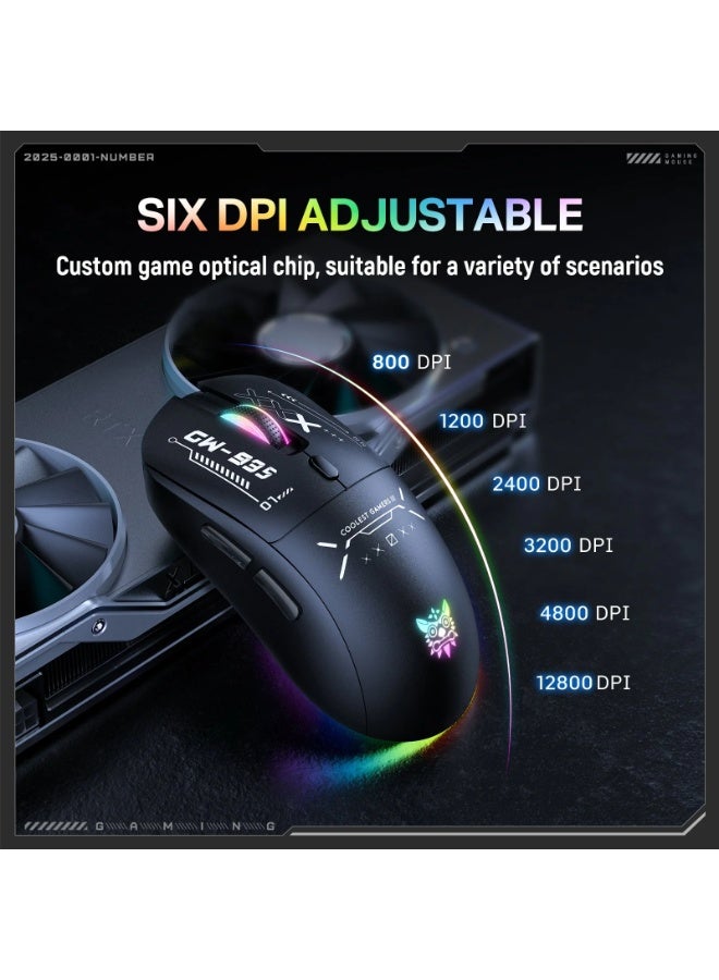 CW935 RGB Tri-Mode Wireless Gaming Mouse with 2.4GHz, Bluetooth and Wired Connectivity, 6-Level Adjustable DPI up to 128