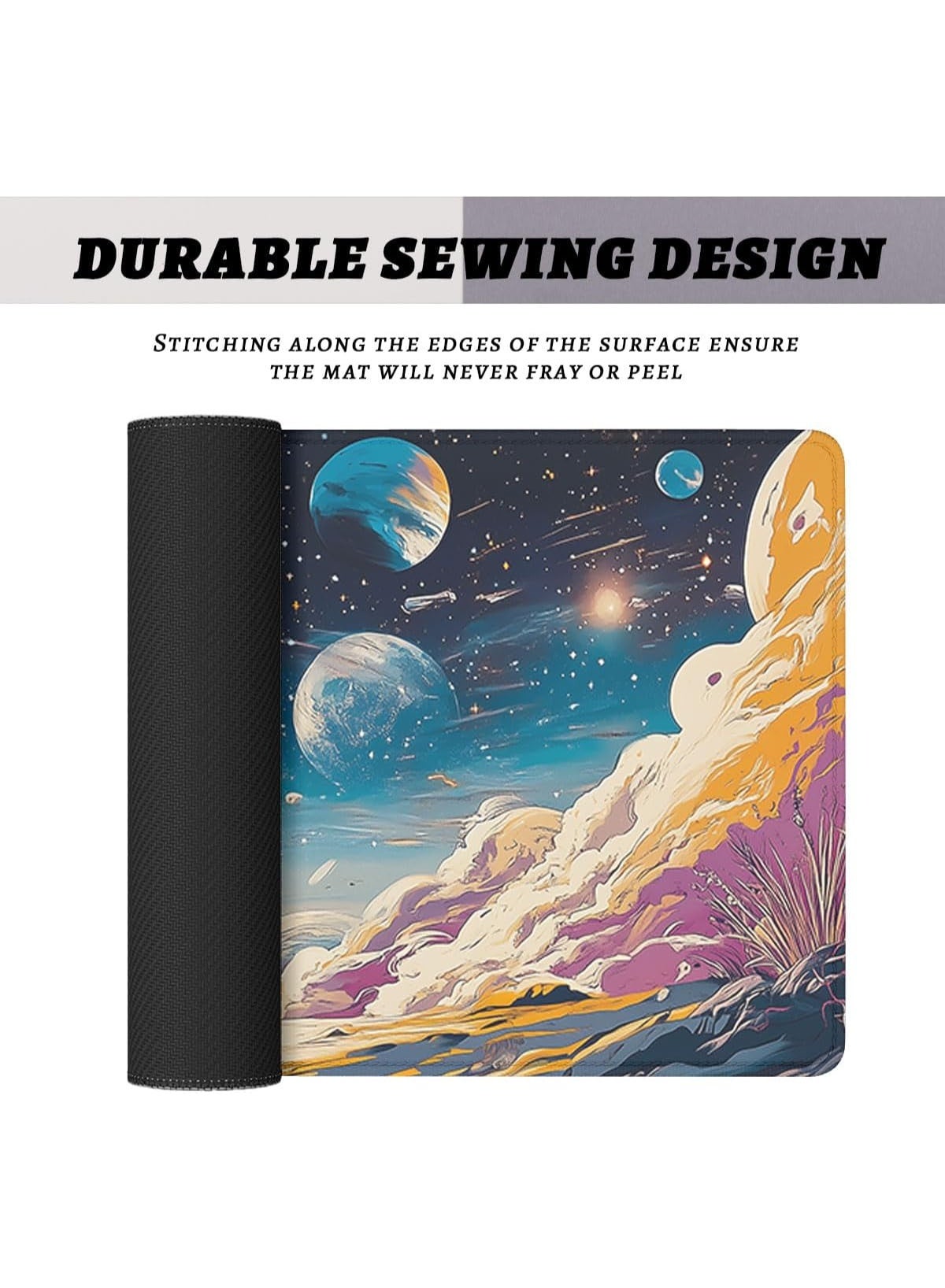 Astronaut Desk Pad Mouse Pad Psychedelic Space Fantasy Planet Extended Gaming Mouse Pad Mat with Stitched Edge Non-Slip 