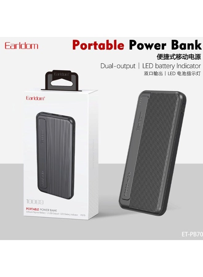 باور بانك Earldom ET-PB70 سعة 10000mAh مخرجين USB-A أسود
