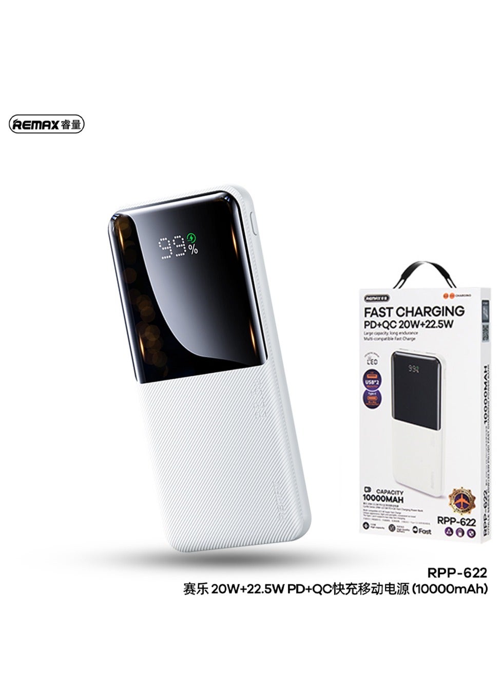 Fast Charging Power Bank for Mobile, Model RPP-622 , Calle 10000mAh , PD+QC (PD 20W+QC 22.5W)