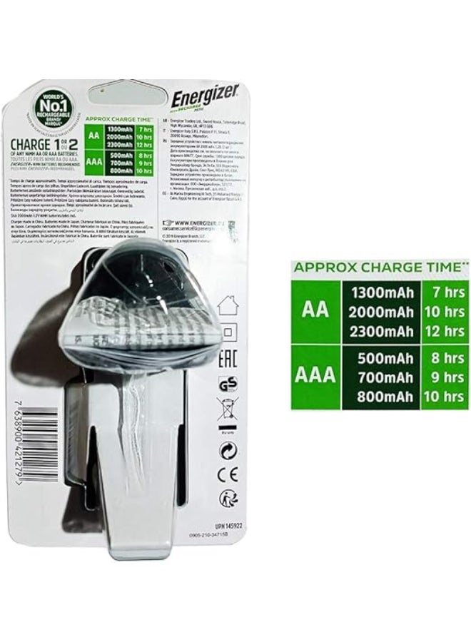 شاحن بطاريات Energizer مع 2 بطارية AA قابلة للشحن 2000mAh
