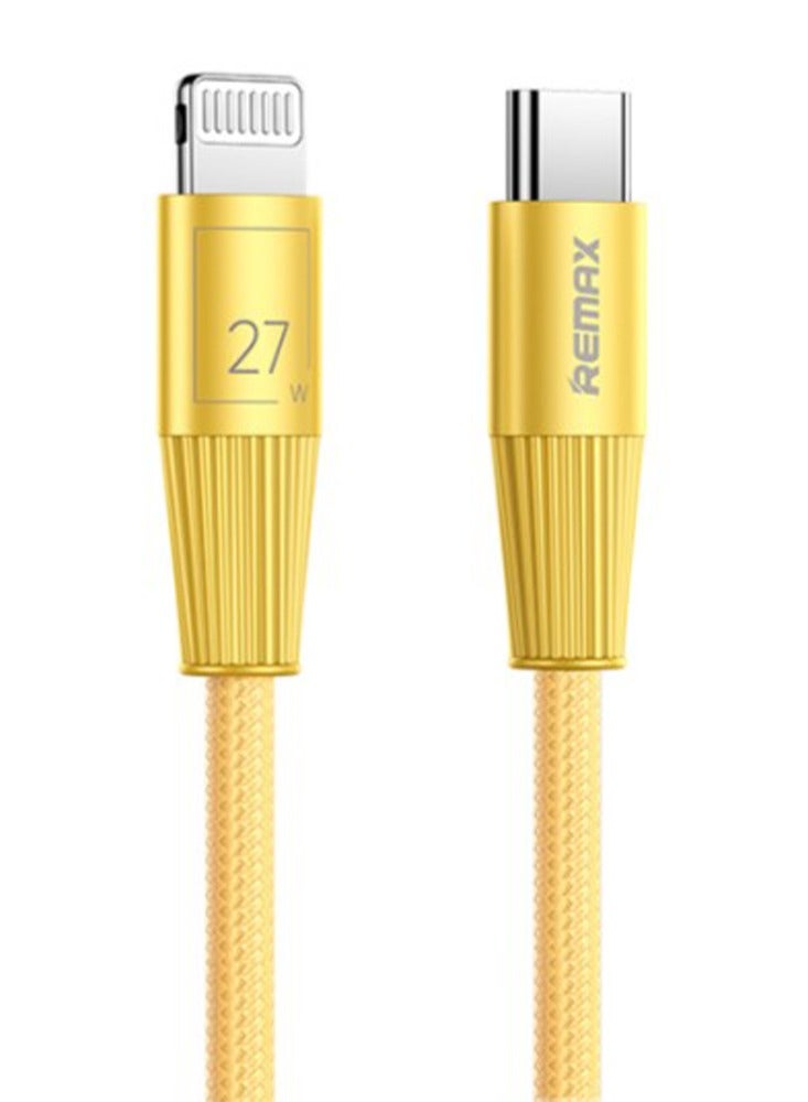 fast charging and data cable , RC-C107 (cl) 27W fast charging cable type c to iphone lightning nylon cord 1.2M - yellow