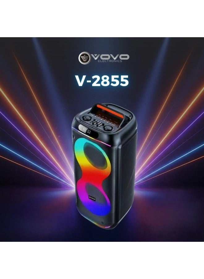 V-2855 Portable Bluetooth Speaker, Double 8-Inch Wireless Party Speaker with Powerful Bass, Rechargeable Karaoke Speaker