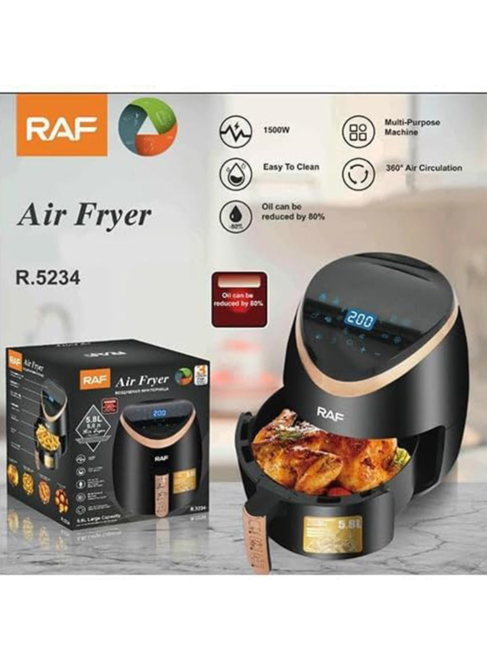 RAF Air Fryer R.5234 , 5.8L 1500W - Black